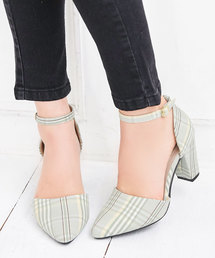 アンクルストラップポインテッドトゥサイドカットパンプス