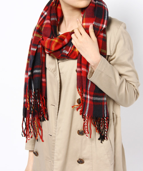 WEGO（ウィゴー）の「WEGO/大判チェックストール（ストール/ショール・レディース・レッド/ベージュ・FREE）」の3枚目の写真