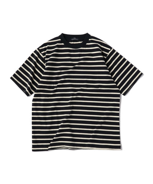 SHIPS（シップス）の「SBTRACT(サブトラクト): ヘビーウェイト ボーダー Tシャツ（Tシャツ/カットソー・メンズ・ピンク/ダークグリーン/ネイビー・SMALL/MEDIUM/LARGE/X-LARGE）」の3枚目の写真