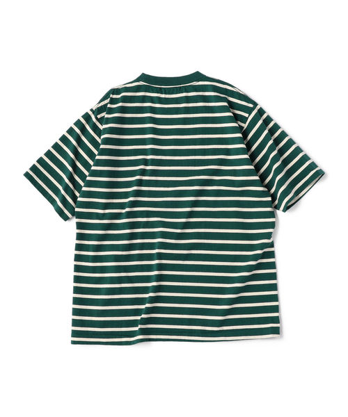 SHIPS（シップス）の「SBTRACT(サブトラクト): ヘビーウェイト ボーダー Tシャツ（Tシャツ/カットソー・メンズ・ピンク/ダークグリーン/ネイビー・SMALL/MEDIUM/LARGE/X-LARGE）」の4枚目の写真