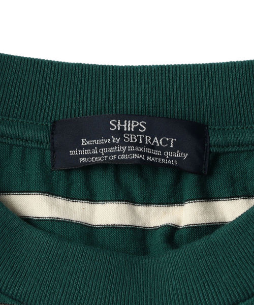 SHIPS（シップス）の「SBTRACT(サブトラクト): ヘビーウェイト ボーダー Tシャツ（Tシャツ/カットソー・メンズ・ピンク/ダークグリーン/ネイビー・SMALL/MEDIUM/LARGE/X-LARGE）」の8枚目の写真
