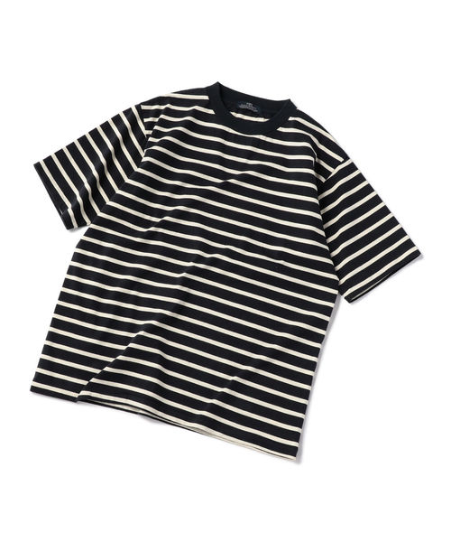 SHIPS（シップス）の「SBTRACT(サブトラクト): ヘビーウェイト ボーダー Tシャツ（Tシャツ/カットソー・メンズ・ピンク/ダークグリーン/ネイビー・SMALL/MEDIUM/LARGE/X-LARGE）」の13枚目の写真