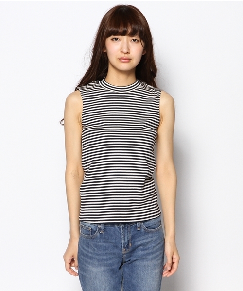 ELFORBR(エルフォーブル)の「リブボーダーハイネックノースリーブトップス(Tシャツ/カットソー・レディース・ブラック/ネイビー・MEDIUM)」の3枚目の写真