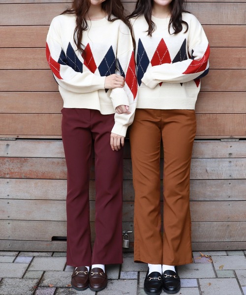 PairPair（ペアペア）の「袖ボリュームアーガイルニットプルオーバー（ニット/セーター・レディース・アイボリー/ベージュ/ライトベージュ・FREE）」の8枚目の写真