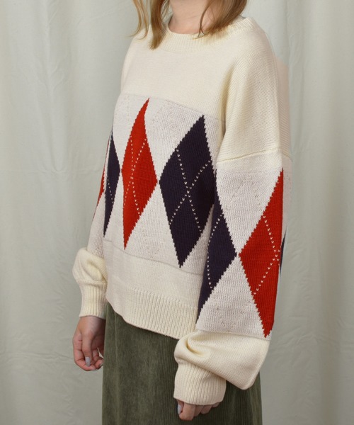 PairPair（ペアペア）の「袖ボリュームアーガイルニットプルオーバー（ニット/セーター・レディース・アイボリー/ベージュ/ライトベージュ・FREE）」の15枚目の写真