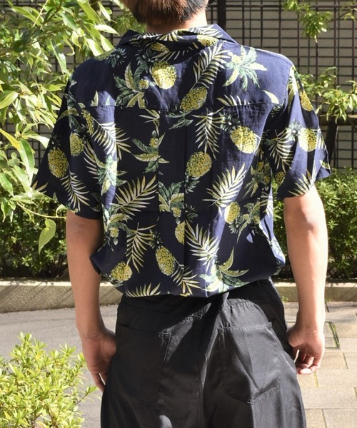VIBGYOR(ヴィブジョー)の「VIBGYOR Select/パイナップル柄オープンカラー半袖シャツ(FL)(シャツ/ブラウス・メンズ・ホワイト/ネイビー/イエロー・MEDIUM/LARGE)」の5枚目の写真