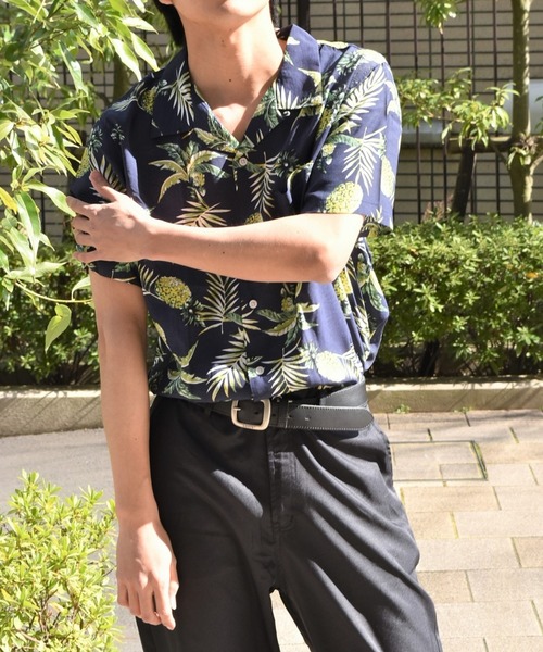 VIBGYOR(ヴィブジョー)の「VIBGYOR Select/パイナップル柄オープンカラー半袖シャツ(FL)(シャツ/ブラウス・メンズ・ホワイト/ネイビー/イエロー・MEDIUM/LARGE)」の7枚目の写真