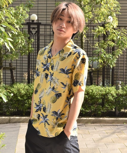 VIBGYOR(ヴィブジョー)の「VIBGYOR Select/パイナップル柄オープンカラー半袖シャツ(FL)(シャツ/ブラウス・メンズ・ホワイト/ネイビー/イエロー・MEDIUM/LARGE)」の6枚目の写真