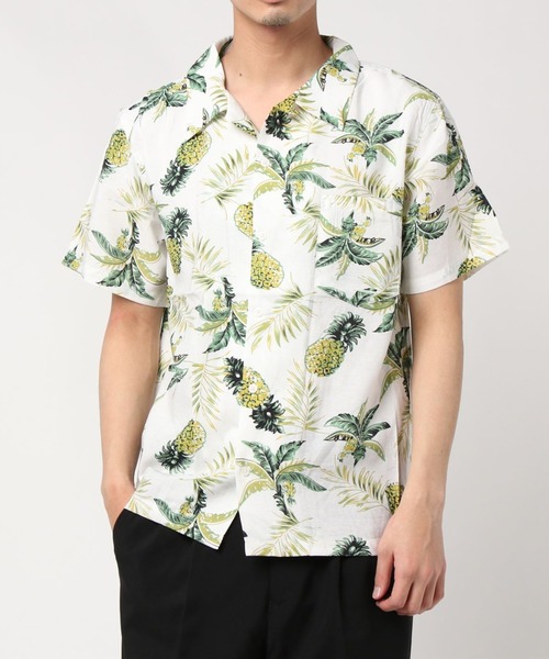 VIBGYOR(ヴィブジョー)の「VIBGYOR Select/パイナップル柄オープンカラー半袖シャツ(FL)(シャツ/ブラウス・メンズ・ホワイト/ネイビー/イエロー・MEDIUM/LARGE)」の12枚目の写真