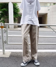 【KANGOL/カンゴール】チェックパンツ ワイドパンツ ストレートシルエット ワインポイントブランドロゴ
