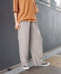【KANGOL/カンゴール】チェックパンツ ワイドパンツ ストレートシルエット ワインポイントブランドロゴ