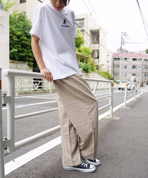 KANGOL（カンゴール）の「【KANGOL/カンゴール】チェックパンツ　ワイドパンツ　ストレートシルエット　ワインポイントブランドロゴ（その他パンツ・レディース・ベージュ/ブラウン・LARGE/MEDIUM）」の7枚目の写真