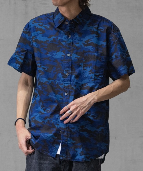 JOHN'S CLOSET（ジョンズクローゼット）の「【a】ジャストフィット半袖シャツ カモフラージュ/メンズ/レディース（シャツ/ブラウス・メンズ・ブルー/グレー・5L/4L/LARGE/3L/X-LARGE/MEDIUM）」の8枚目の写真