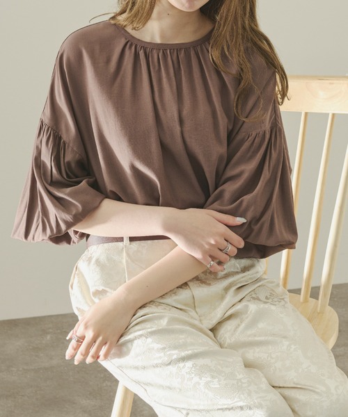 Ambre Neige（アンブルネージュ）の「ソデボリュームブラウス／シアーブラウス／【WEB/EC限定商品】（シャツ/ブラウス・レディース・ダークブラウン/オフホワイト・FREE）」の2枚目の写真