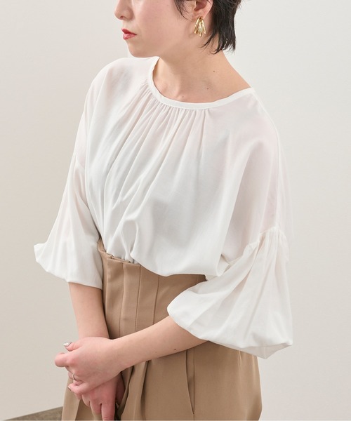 Ambre Neige（アンブルネージュ）の「ソデボリュームブラウス／シアーブラウス／【WEB/EC限定商品】（シャツ/ブラウス・レディース・ダークブラウン/オフホワイト・FREE）」の3枚目の写真
