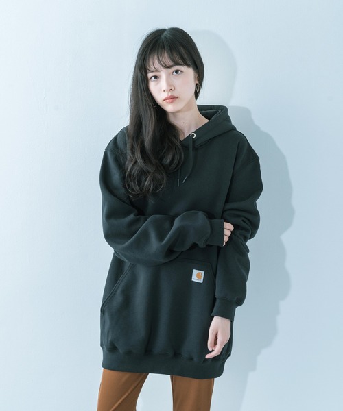 Carhartt（カーハート）の「carhartt/カーハート Hooded Sweatshirt 裏起毛オーバーサイズ プルオーバーパーカー K121（パーカー・メンズ・ブラック/ダークブラウン/ネイビー/グレー/モスグリーン/チャコール・S/M/L/XL）」の2枚目の写真