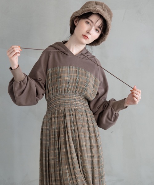 BUBBLES チェックパーカーワンピース ブラウン BUBBLES チェックパーカーワンピース ブラウン - メルカリ