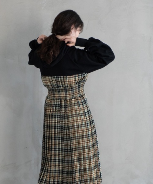 BUBBLES チェックパーカーワンピース ブラウン M BUBBLES】チェックパーカーワンピース | sparkling mall online