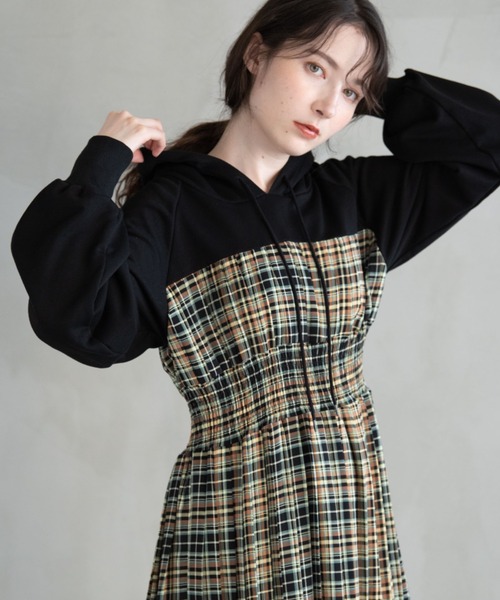 BUBBLES チェックパーカーワンピース ブラウン BUBBLES チェックパーカーワンピース - メルカリ