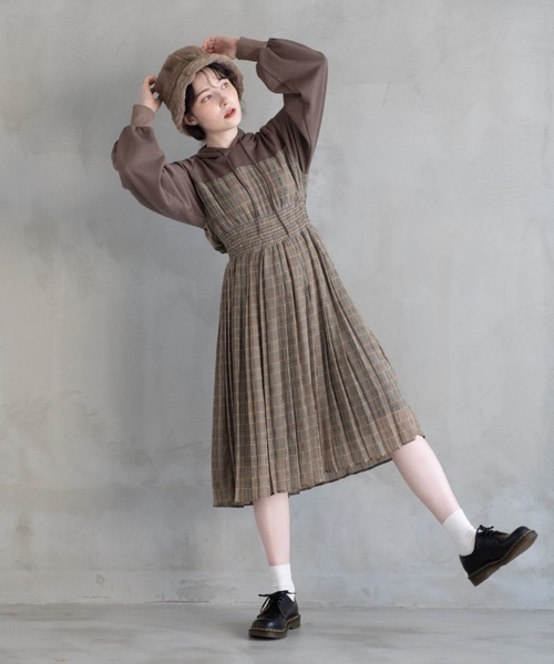 idem（イデム）の「check holic Parka onepiece/チェックパーカー