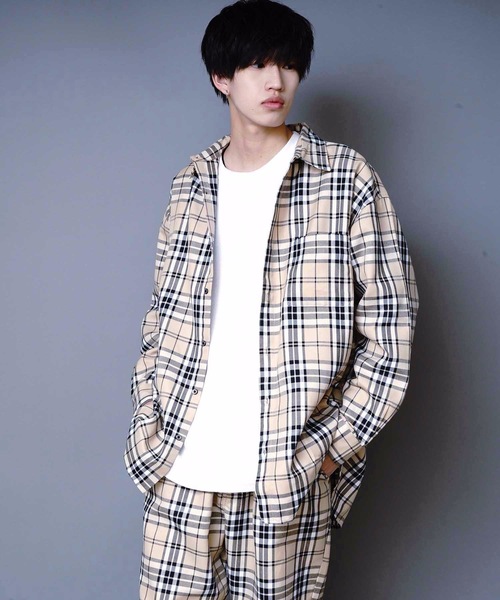 JEANS MATE(ジーンズメイト)の「ビッグシルエットチェックシャツ 長袖 レギュラーカラー(シャツ/ブラウス・メンズ・ベージュ/ブラウン・MEDIUM/LARGE/X-LARGE)」の2枚目の写真