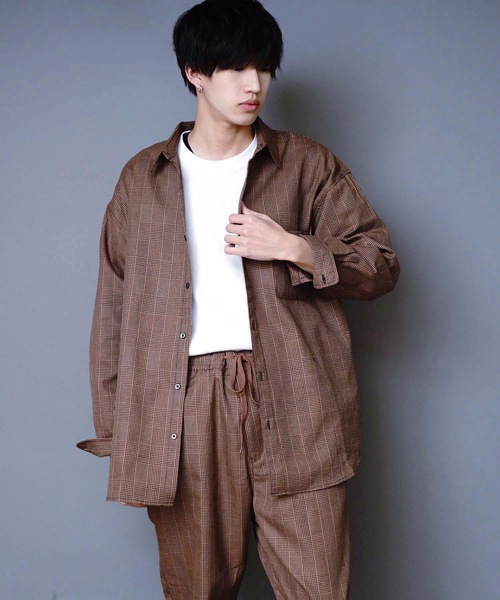 JEANS MATE(ジーンズメイト)の「ビッグシルエットチェックシャツ 長袖 レギュラーカラー(シャツ/ブラウス・メンズ・ベージュ/ブラウン・MEDIUM/LARGE/X-LARGE)」の1枚目の写真