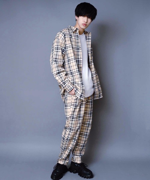 JEANS MATE(ジーンズメイト)の「ビッグシルエットチェックシャツ 長袖 レギュラーカラー(シャツ/ブラウス・メンズ・ベージュ/ブラウン・MEDIUM/LARGE/X-LARGE)」の9枚目の写真