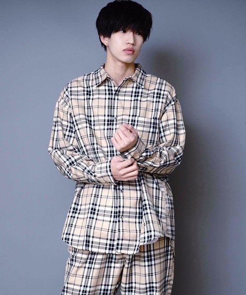 JEANS MATE(ジーンズメイト)の「ビッグシルエットチェックシャツ 長袖 レギュラーカラー(シャツ/ブラウス・メンズ・ベージュ/ブラウン・MEDIUM/LARGE/X-LARGE)」の10枚目の写真