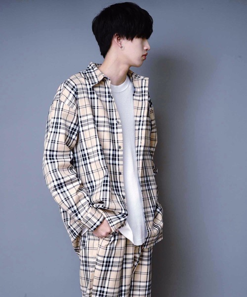 JEANS MATE(ジーンズメイト)の「ビッグシルエットチェックシャツ 長袖 レギュラーカラー(シャツ/ブラウス・メンズ・ベージュ/ブラウン・MEDIUM/LARGE/X-LARGE)」の11枚目の写真