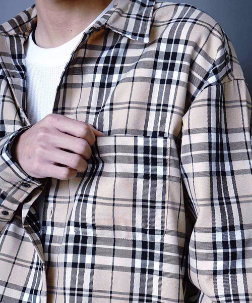 JEANS MATE(ジーンズメイト)の「ビッグシルエットチェックシャツ 長袖 レギュラーカラー(シャツ/ブラウス・メンズ・ベージュ/ブラウン・MEDIUM/LARGE/X-LARGE)」の15枚目の写真