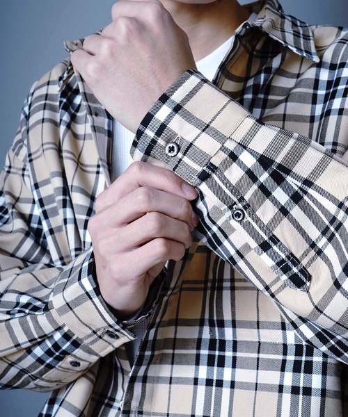 JEANS MATE(ジーンズメイト)の「ビッグシルエットチェックシャツ 長袖 レギュラーカラー(シャツ/ブラウス・メンズ・ベージュ/ブラウン・MEDIUM/LARGE/X-LARGE)」の16枚目の写真
