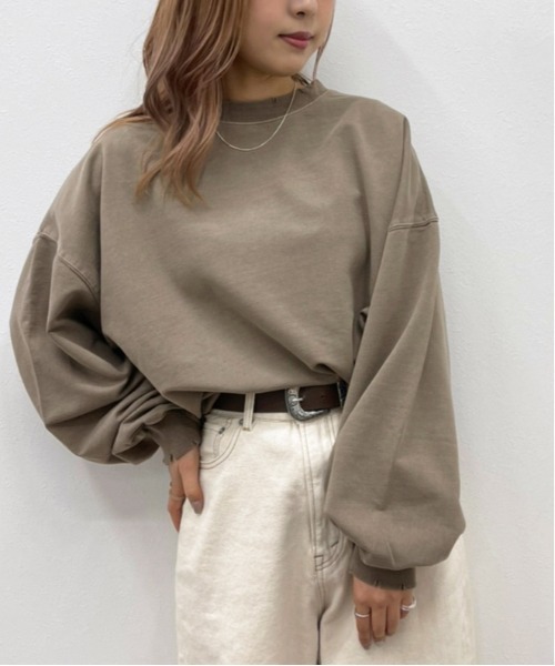 apres jour mignon(アプレジュールミニョン)の「ダメージルーズスウェット【ZOZOTOWN限定アイテム】(スウェット・レディース・ブラック/ダークブルー/モカ/パープル・X-LARGE/フリー)」の22枚目の写真