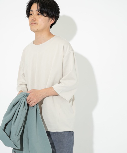 ITEMS URBANRESEARCH（アイテムズ アーバンリサーチ）の「ポンチ7分袖ビッグTシャツ（Tシャツ/カットソー・メンズ・ベージュ/グレー/ブルー/ピンク・MEDIUM/LARGE）」の12枚目の写真