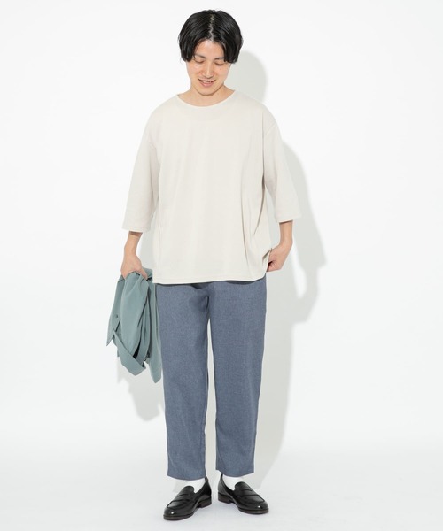 ITEMS URBANRESEARCH（アイテムズ アーバンリサーチ）の「ポンチ7分袖ビッグTシャツ（Tシャツ/カットソー・メンズ・ベージュ/グレー/ブルー/ピンク・MEDIUM/LARGE）」の14枚目の写真