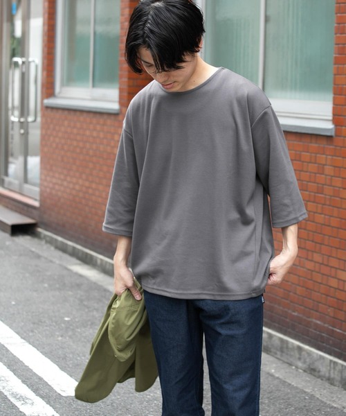 ITEMS URBANRESEARCH（アイテムズ アーバンリサーチ）の「ポンチ7分袖ビッグTシャツ（Tシャツ/カットソー・メンズ・ベージュ/グレー/ブルー/ピンク・MEDIUM/LARGE）」の17枚目の写真