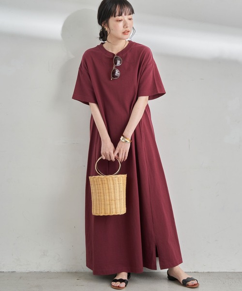 earth music&ecology（アースミュージックアンドエコロジー）の「【WEB限定】フレアーカットワンピース ＊（ワンピース・レディース・チャコールグレー/ブラック/ベージュ/グリーン/バーガンディー/ライトベージュ・FREE）」の6枚目の写真