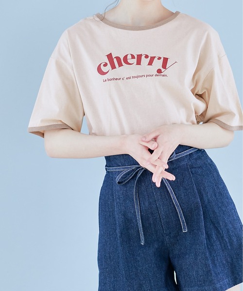 OLIVE des OLIVE（オリーブデオリーブ）の「リンガーTシャツ（Tシャツ/カットソー・レディース・ベージュ/オフホワイト/サックスブルー・FREE）」の22枚目の写真