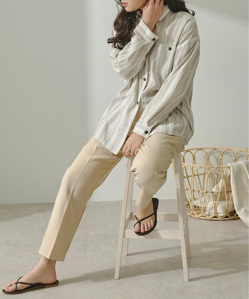 Ambre Neige（アンブルネージュ）の「ストライプシャツ／【WEB/EC限定商品】（シャツ/ブラウス・レディース・ベージュ/ブラウン/オレンジ・FREE）」の7枚目の写真