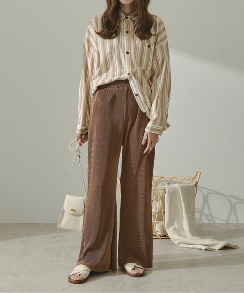 Ambre Neige（アンブルネージュ）の「ストライプシャツ／【WEB/EC限定商品】（シャツ/ブラウス・レディース・ベージュ/ブラウン/オレンジ・FREE）」の10枚目の写真