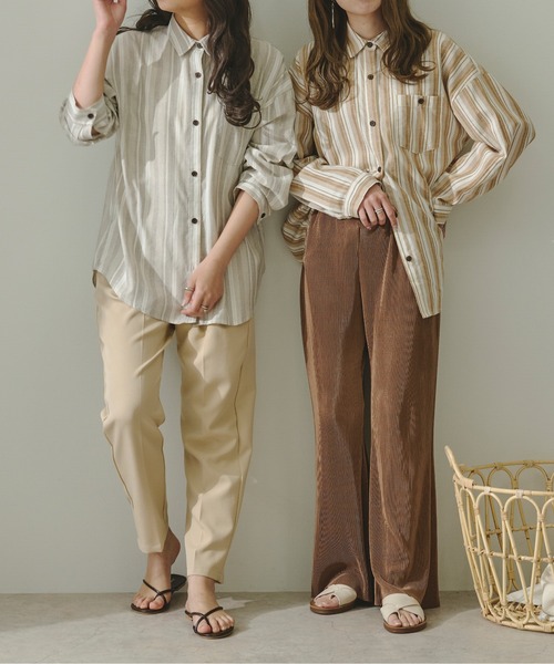 Ambre Neige（アンブルネージュ）の「ストライプシャツ／【WEB/EC限定商品】（シャツ/ブラウス・レディース・ベージュ/ブラウン/オレンジ・FREE）」の11枚目の写真