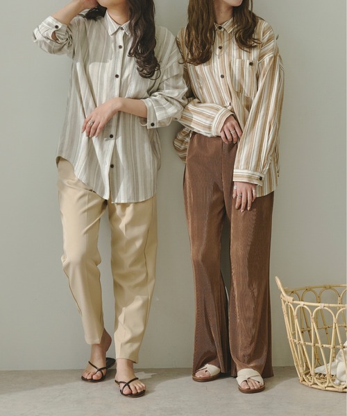 Ambre Neige（アンブルネージュ）の「ストライプシャツ／【WEB/EC限定商品】（シャツ/ブラウス・レディース・ベージュ/ブラウン/オレンジ・FREE）」の12枚目の写真