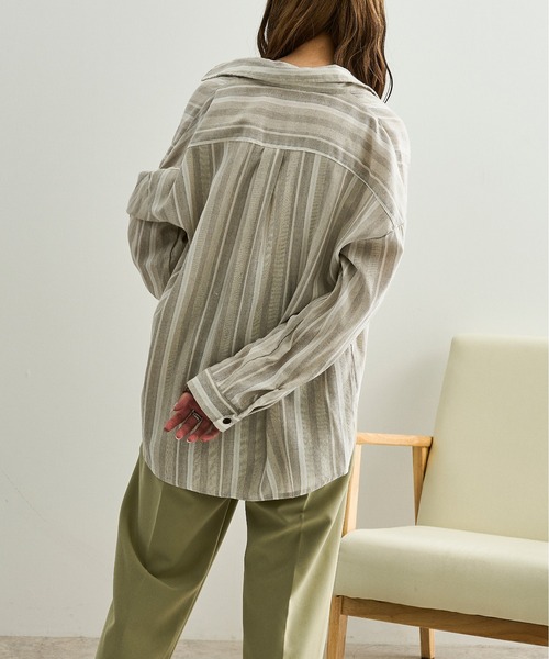 Ambre Neige（アンブルネージュ）の「ストライプシャツ／【WEB/EC限定商品】（シャツ/ブラウス・レディース・ベージュ/ブラウン/オレンジ・FREE）」の19枚目の写真