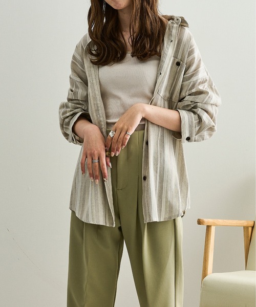 Ambre Neige（アンブルネージュ）の「ストライプシャツ／【WEB/EC限定商品】（シャツ/ブラウス・レディース・ベージュ/ブラウン/オレンジ・FREE）」の21枚目の写真