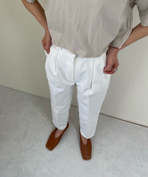 LE MORE（リモア）の「ツータックツイルテーパードパンツ（チノパンツ・レディース・ホワイト/ベージュ/クリーム・S/M/L）」の10枚目の写真