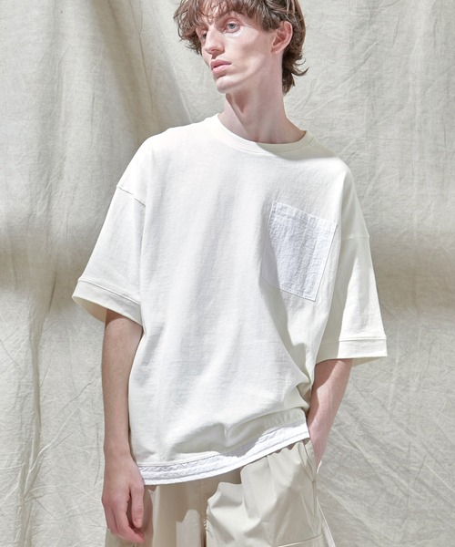 EMMA CLOTHES(エマクローズ)の「ヘビーウェイト10/-天竺 オーバーサイズ ナイロンポケット×スソデザイン SSカットソー(Tシャツ/カットソー・メンズ・ホワイト/ブラック/オレンジ・L/M)」の12枚目の写真