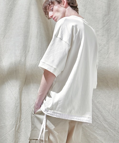 EMMA CLOTHES(エマクローズ)の「ヘビーウェイト10/-天竺 オーバーサイズ ナイロンポケット×スソデザイン SSカットソー(Tシャツ/カットソー・メンズ・ホワイト/ブラック/オレンジ・L/M)」の16枚目の写真