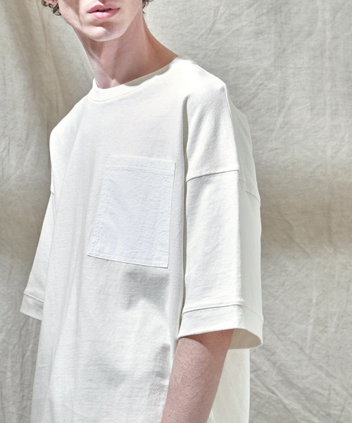 EMMA CLOTHES(エマクローズ)の「ヘビーウェイト10/-天竺 オーバーサイズ ナイロンポケット×スソデザイン SSカットソー(Tシャツ/カットソー・メンズ・ホワイト/ブラック/オレンジ・L/M)」の18枚目の写真