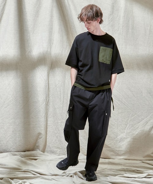 EMMA CLOTHES(エマクローズ)の「ヘビーウェイト10/-天竺 オーバーサイズ ナイロンポケット×スソデザイン SSカットソー(Tシャツ/カットソー・メンズ・ホワイト/ブラック/オレンジ・L/M)」の7枚目の写真