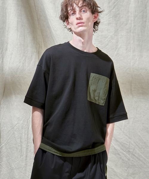 EMMA CLOTHES(エマクローズ)の「ヘビーウェイト10/-天竺 オーバーサイズ ナイロンポケット×スソデザイン SSカットソー(Tシャツ/カットソー・メンズ・ホワイト/ブラック/オレンジ・L/M)」の8枚目の写真