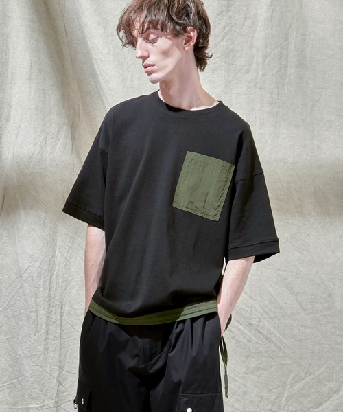 EMMA CLOTHES(エマクローズ)の「ヘビーウェイト10/-天竺 オーバーサイズ ナイロンポケット×スソデザイン SSカットソー(Tシャツ/カットソー・メンズ・ホワイト/ブラック/オレンジ・L/M)」の10枚目の写真